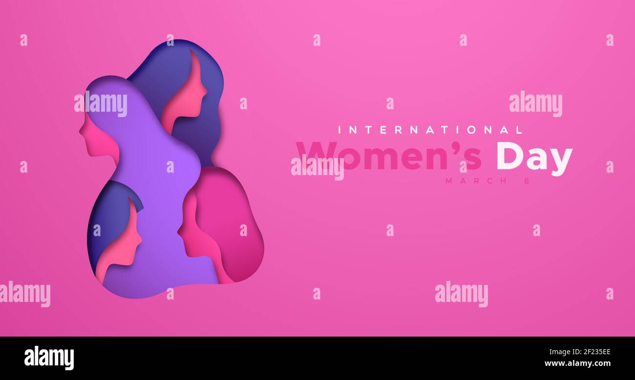 Happy Women Day greeting card illustration of 3D papercut female group ...