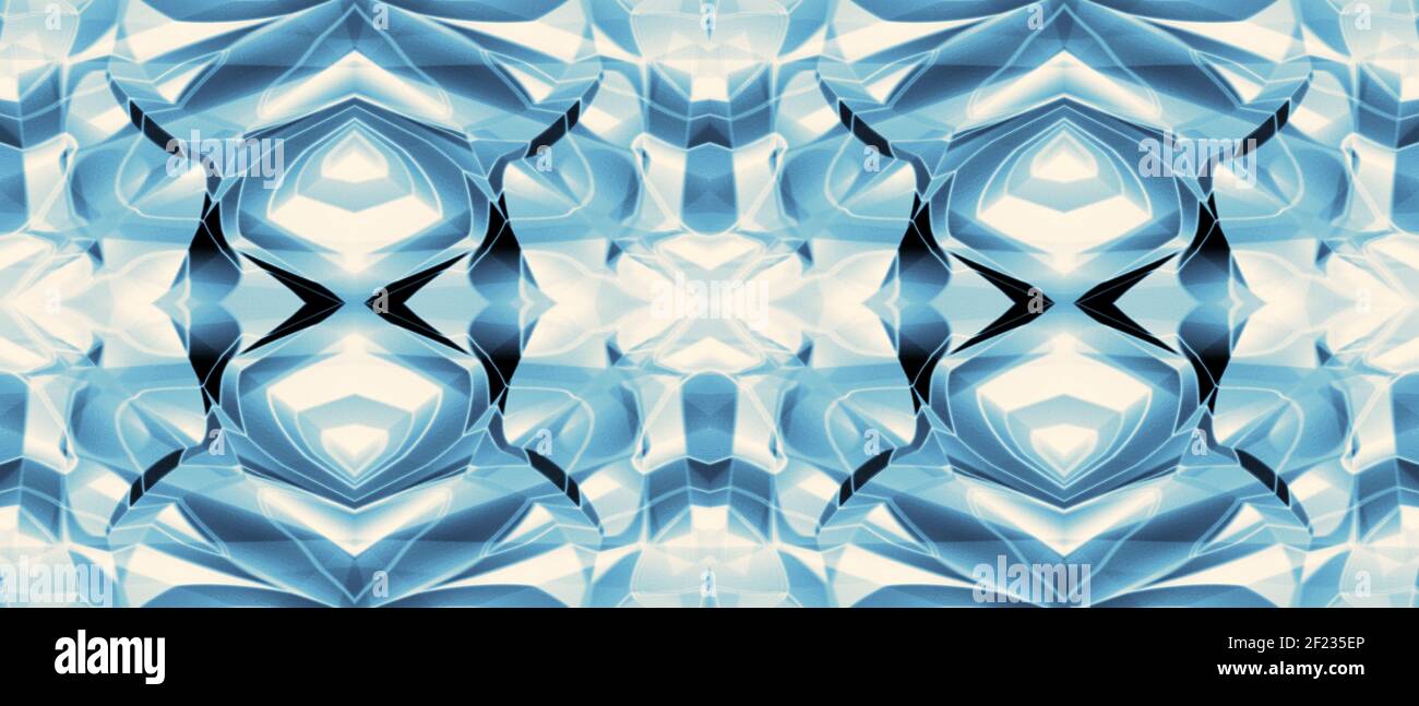 Blue technology symmetric pattern. Geometric background. Kaleidoscope effect. Abstract futuristic design for web banner, website, landing page Stock Photo