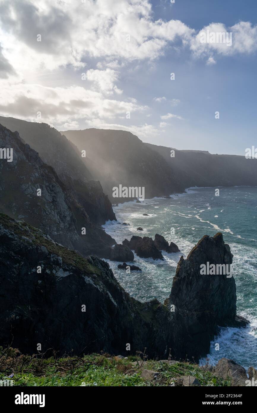 The wild rocky coast of Galicia in northern Spain at Cabo Ortegal Stock Photo