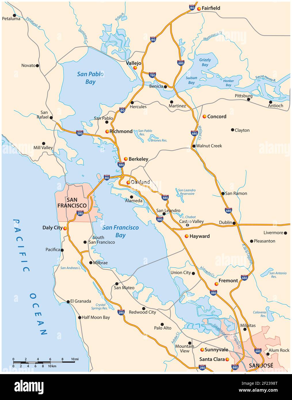 vector road map of Californias San Francisco Bay Area Stock Vector