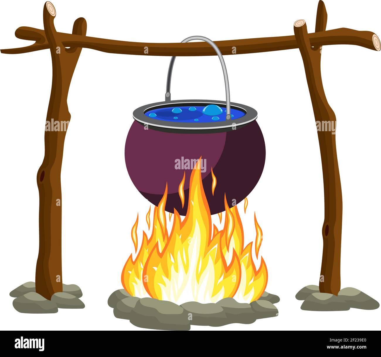 Pot over the campfire camping outdoor cooking 3d Vector Image