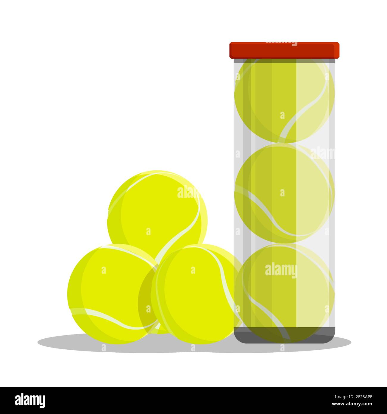 tennis balls in tube, transparent plastic container isolated on white