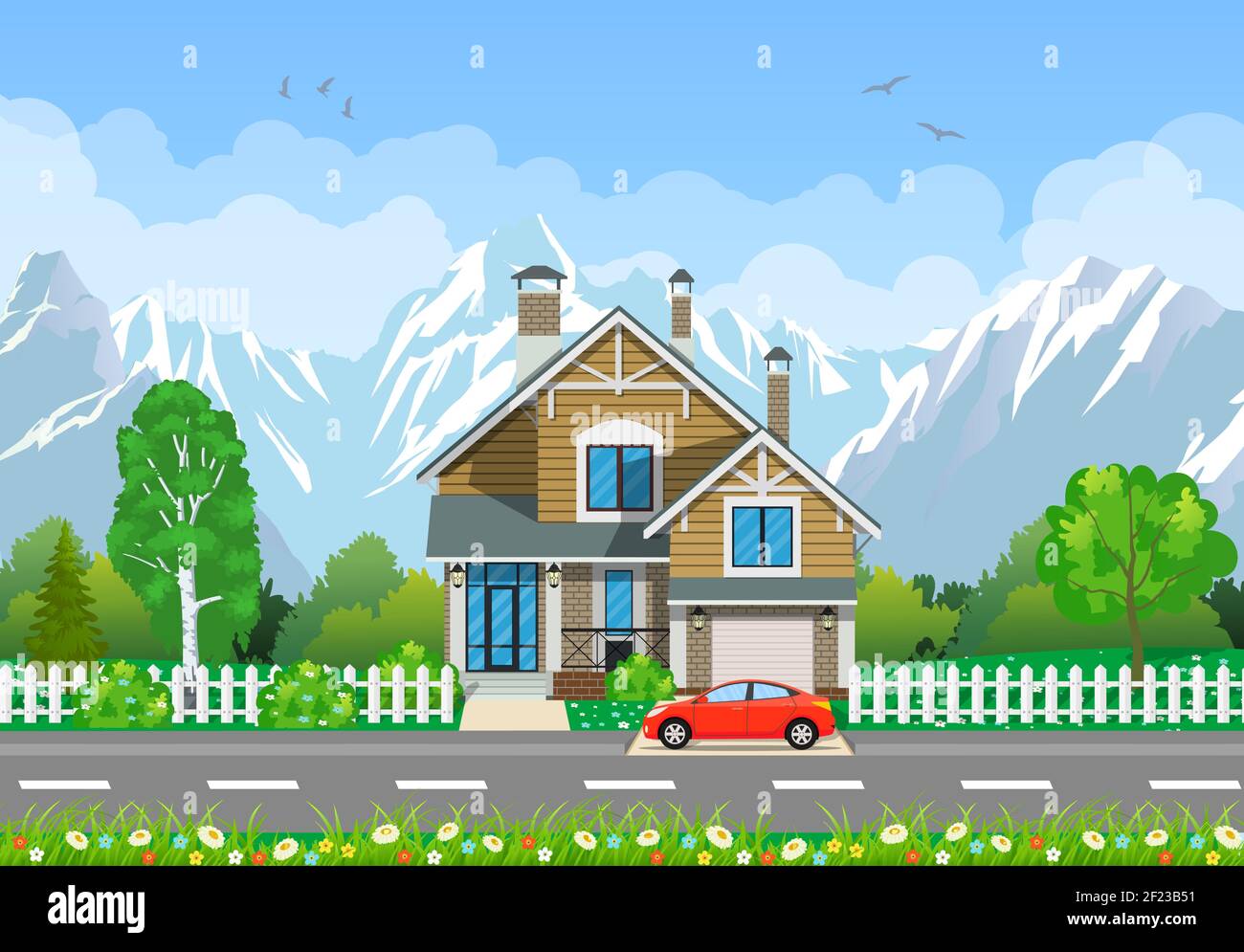 Wooden houses in the mountains Stock Vector Image & Art - Alamy