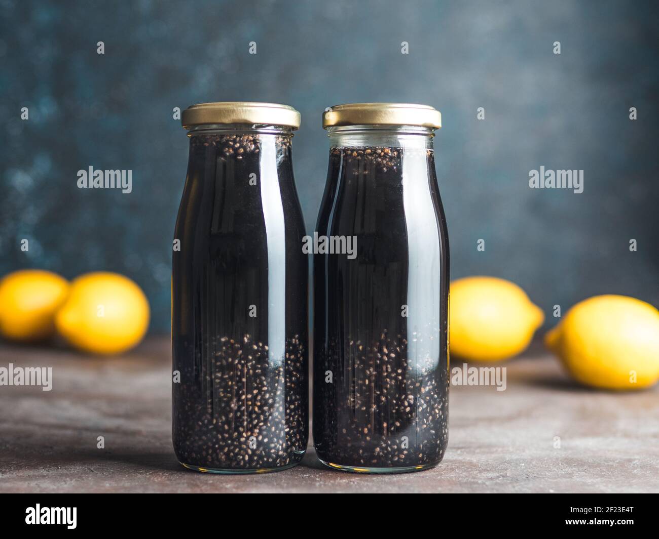 Detox activated charcoal black chia lemon water Stock Photo Alamy