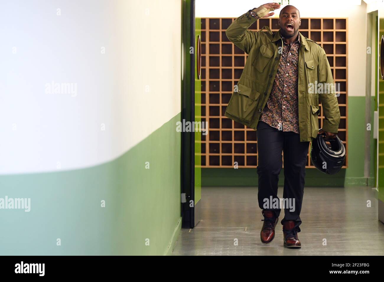 Teddy Riner arrives at l'Insep before a physical practice session on March 13, 2018 at l'Insep in Paris, France - Photo Philippe Millereau / KMSP / DPPI Stock Photo