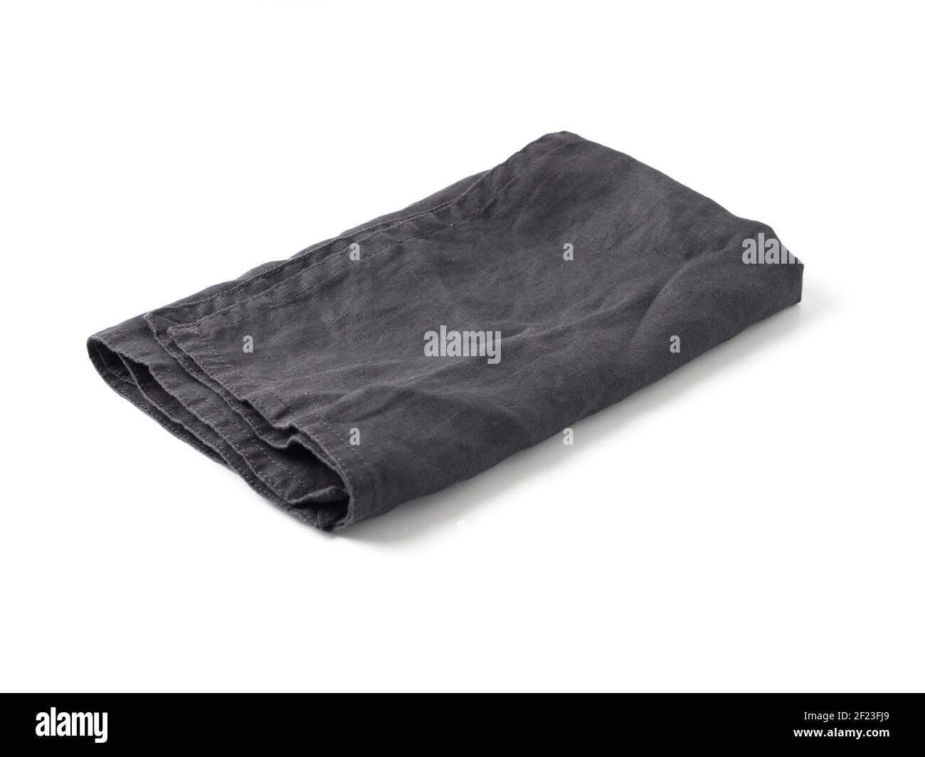 Black linen napkin isolated on white Stock Photo