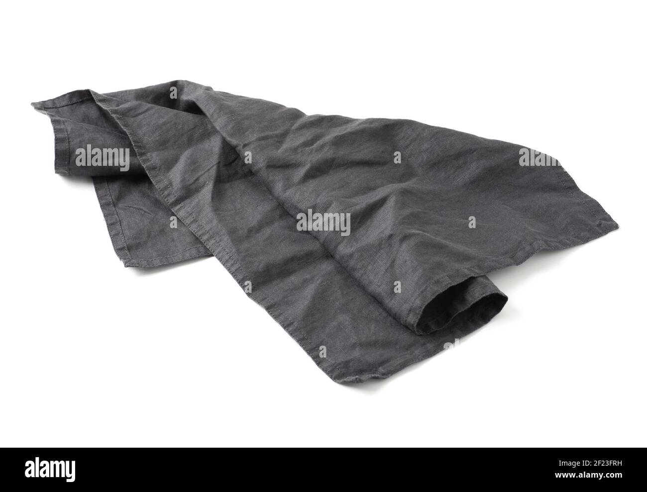 Black linen napkin isolated on white Stock Photo