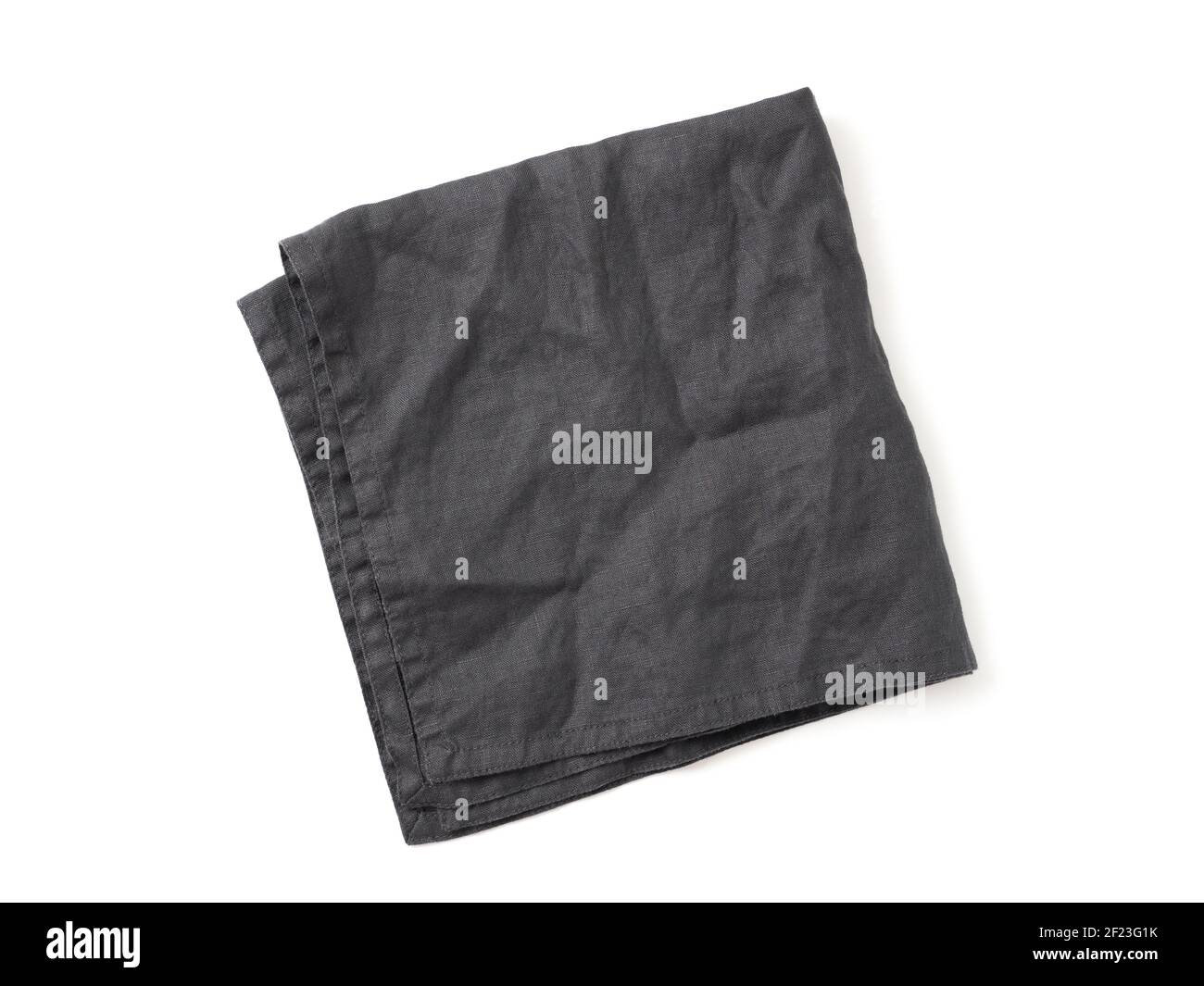 Black linen napkin isolated on white Stock Photo