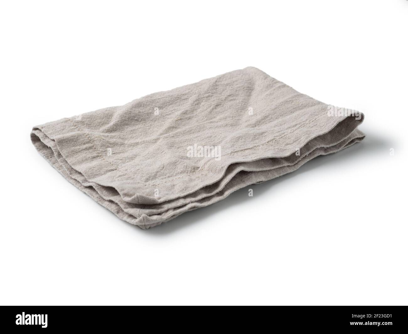 Gray linen napkin isolated on white Stock Photo