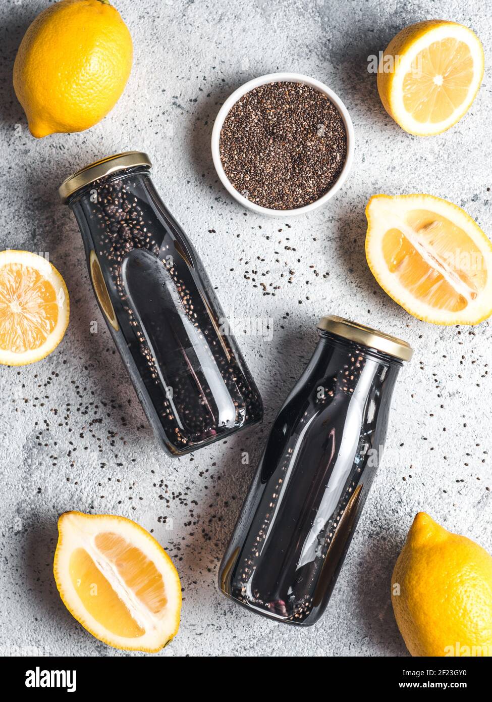 Detox activated charcoal black chia lemon water Stock Photo Alamy