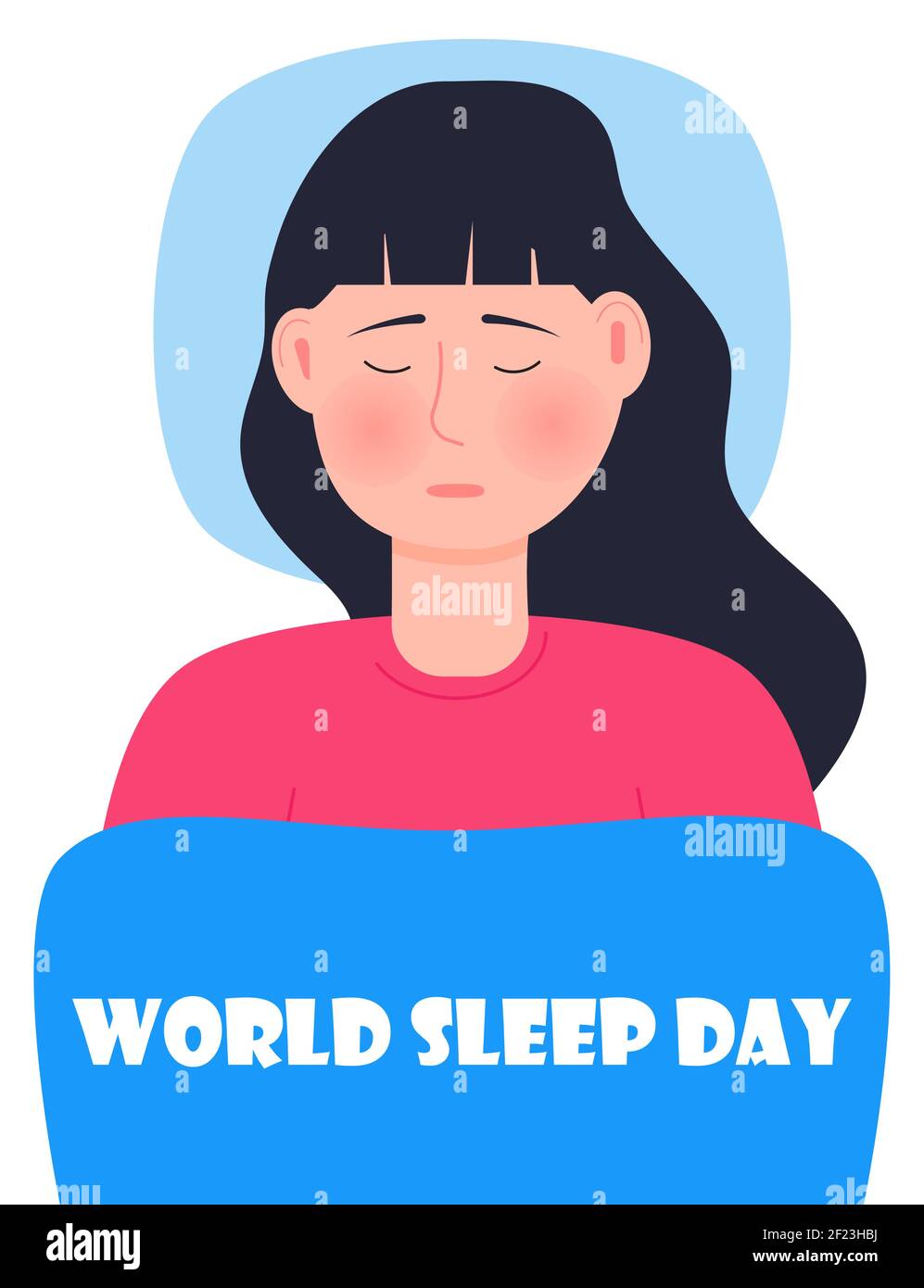 World sleep day concept vector. Beautiful woman is sleeping in bed ...