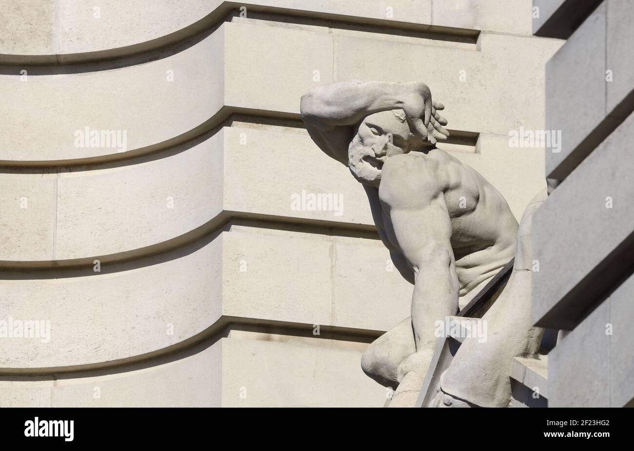 London, England, UK. Sculpture by Ernest Cole, sculptor. 1921. Portland stone. on the West facade of County Hall on the South Bank Stock Photo