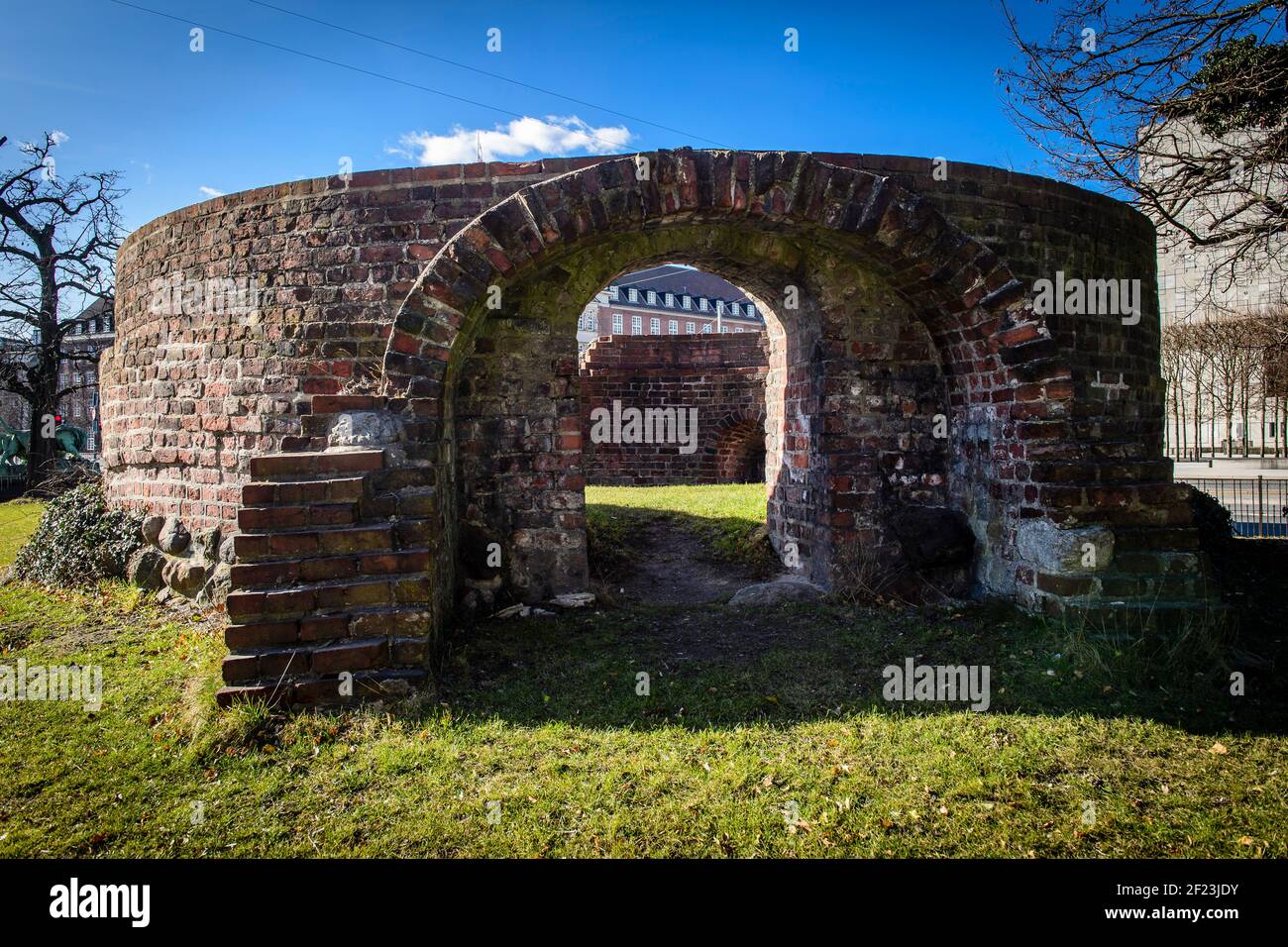 Jarmer's Tower (Danish: Jarmers Tårn) is an old ruined tower in Copenhagen, Denmark. It was once part of the Copenhagen moat. Stock Photo