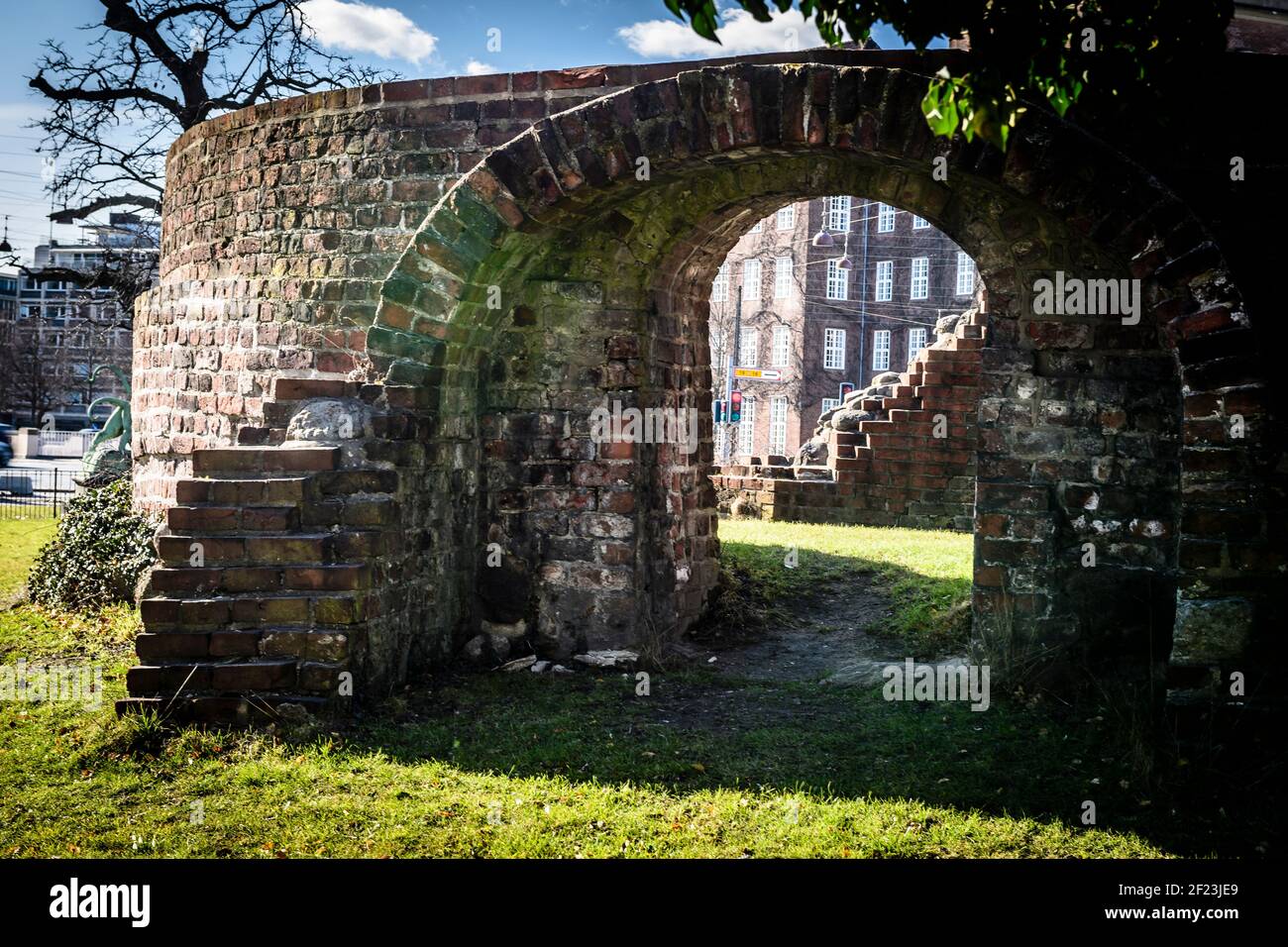 Jarmer's Tower (Danish: Jarmers Tårn) is an old ruined tower in Copenhagen, Denmark. It was once part of the Copenhagen moat. Stock Photo