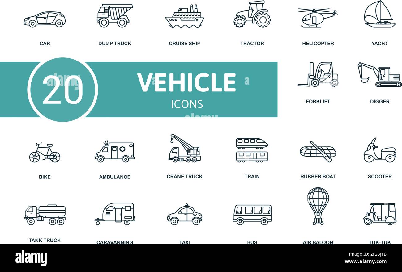 Vehicle icon set. Contains editable icons vehicle theme such as dump ...