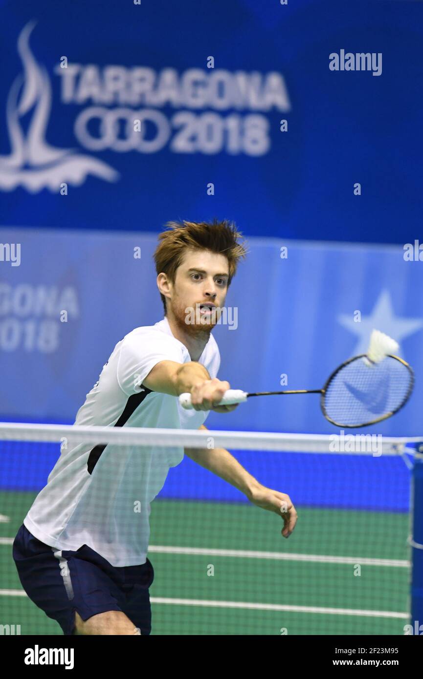 Lucas Maurice Corvee (FRA) competes on Badminton Men's singles during the Jeux Mediterraneens 2018, in Tarragona, Spain, Day 3, on June 24, 2018 - Photo Stephane Kempinaire / KMSP / DPPI Stock Photo