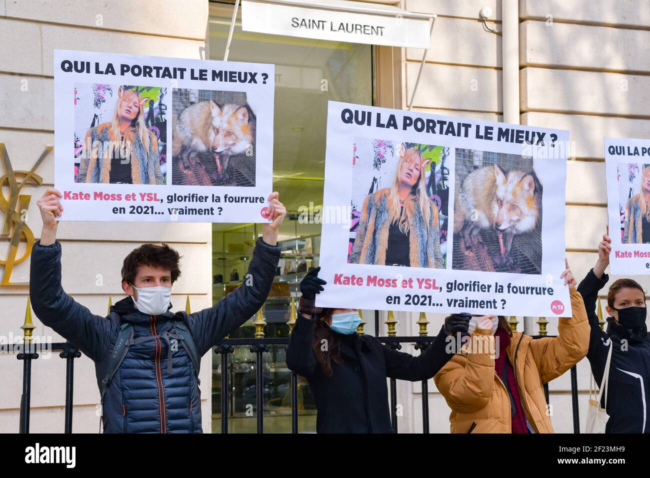 Paris, France. 10th Mar 2021. Animal rights activists take part in