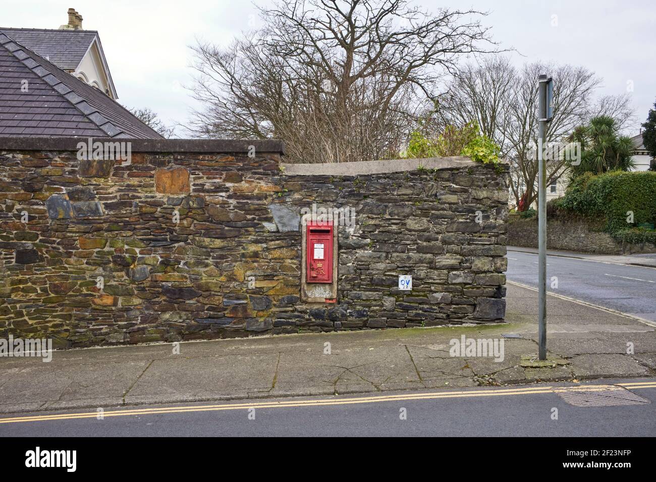 Isle of Man Post Office E II R wallbox type post box, number 48 at