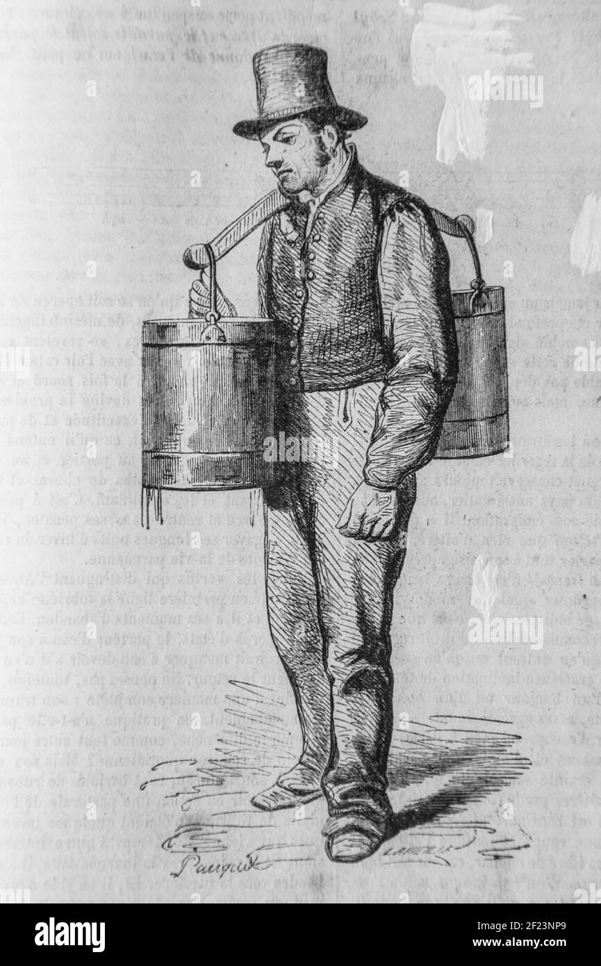 lle porteur d'eau, les français peints par eux-memes,eiteur n.j. philippart 1861 Stock Photo