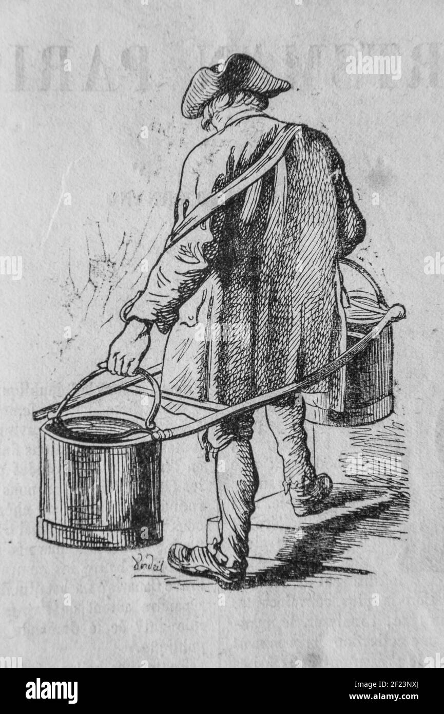 lle porteur d'eau du temps de louis XV , les français peints par eux-memes,eiteur n.j. philippart 1861 Stock Photo