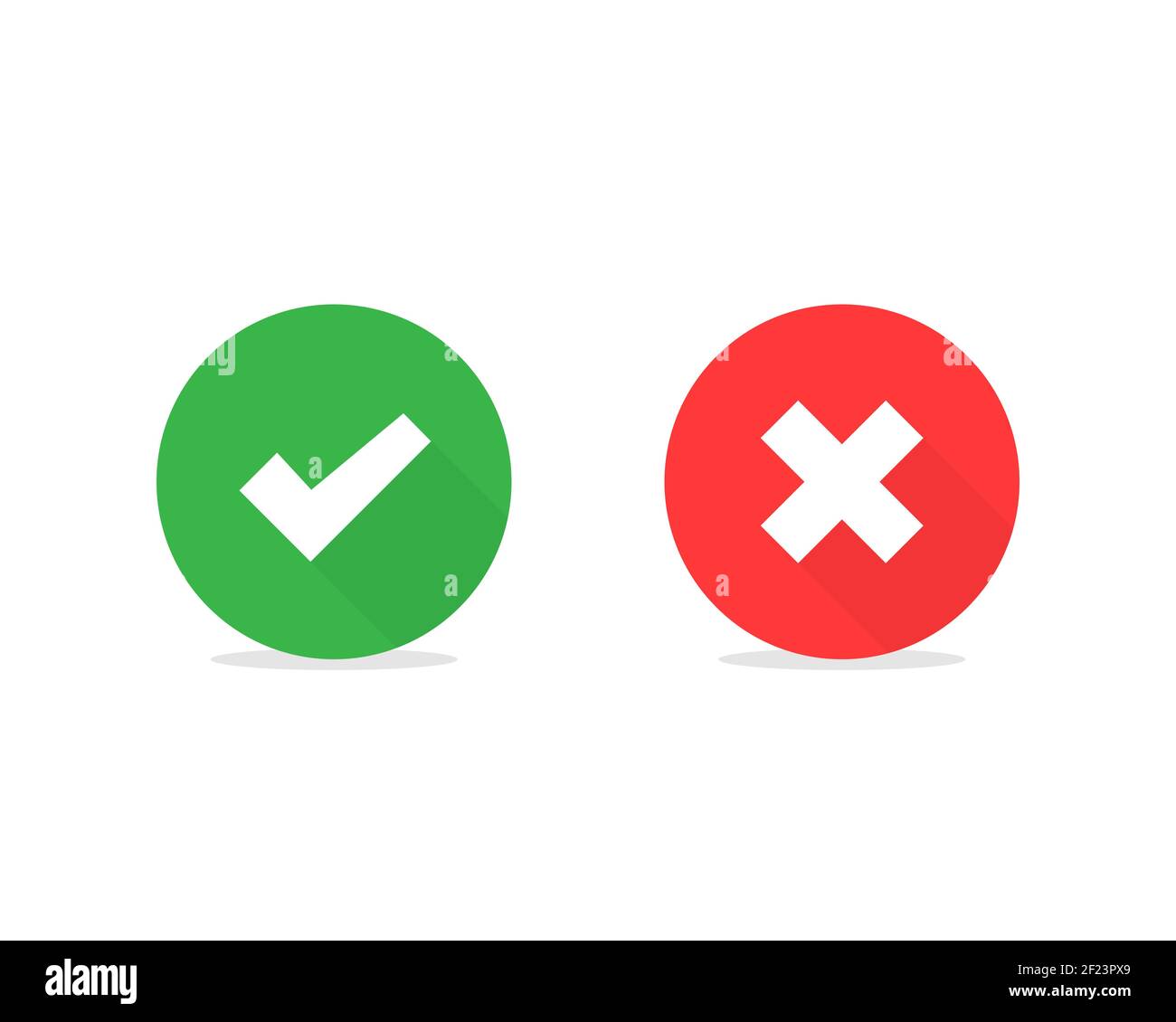 Checkmark cross vector symbol on white background. Yes no or accepted not accepted symbol. Green and red icons in flat. EPS 10 Stock Vector