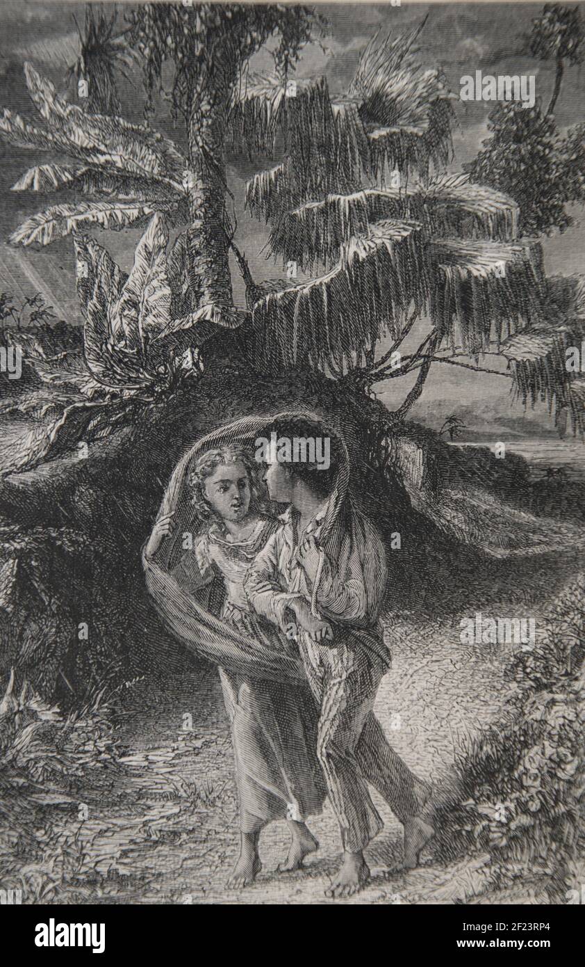 bernardin de saint  pierre ,paul et virginie dessins par de la charlerie,editeur lemerre 1783 Stock Photo