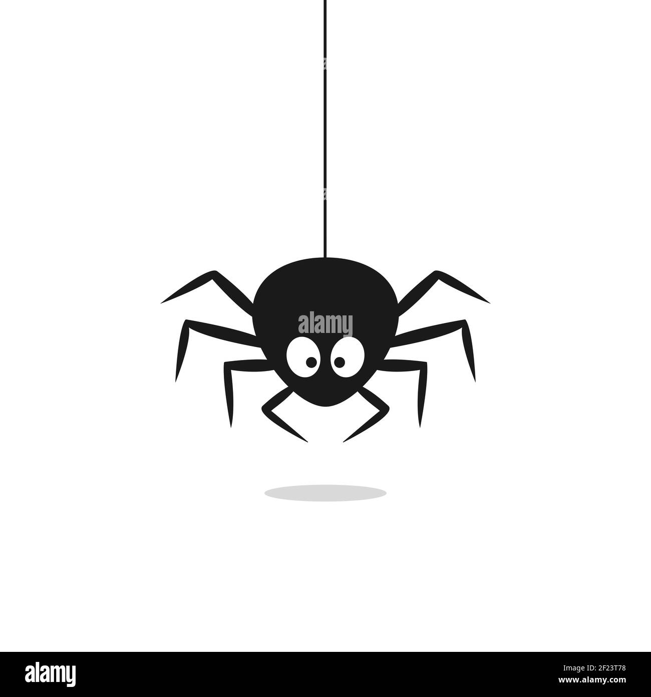 Cute black spider hangs on a spider web isolated on white background. Vector illustration EPS 10 Stock Vector