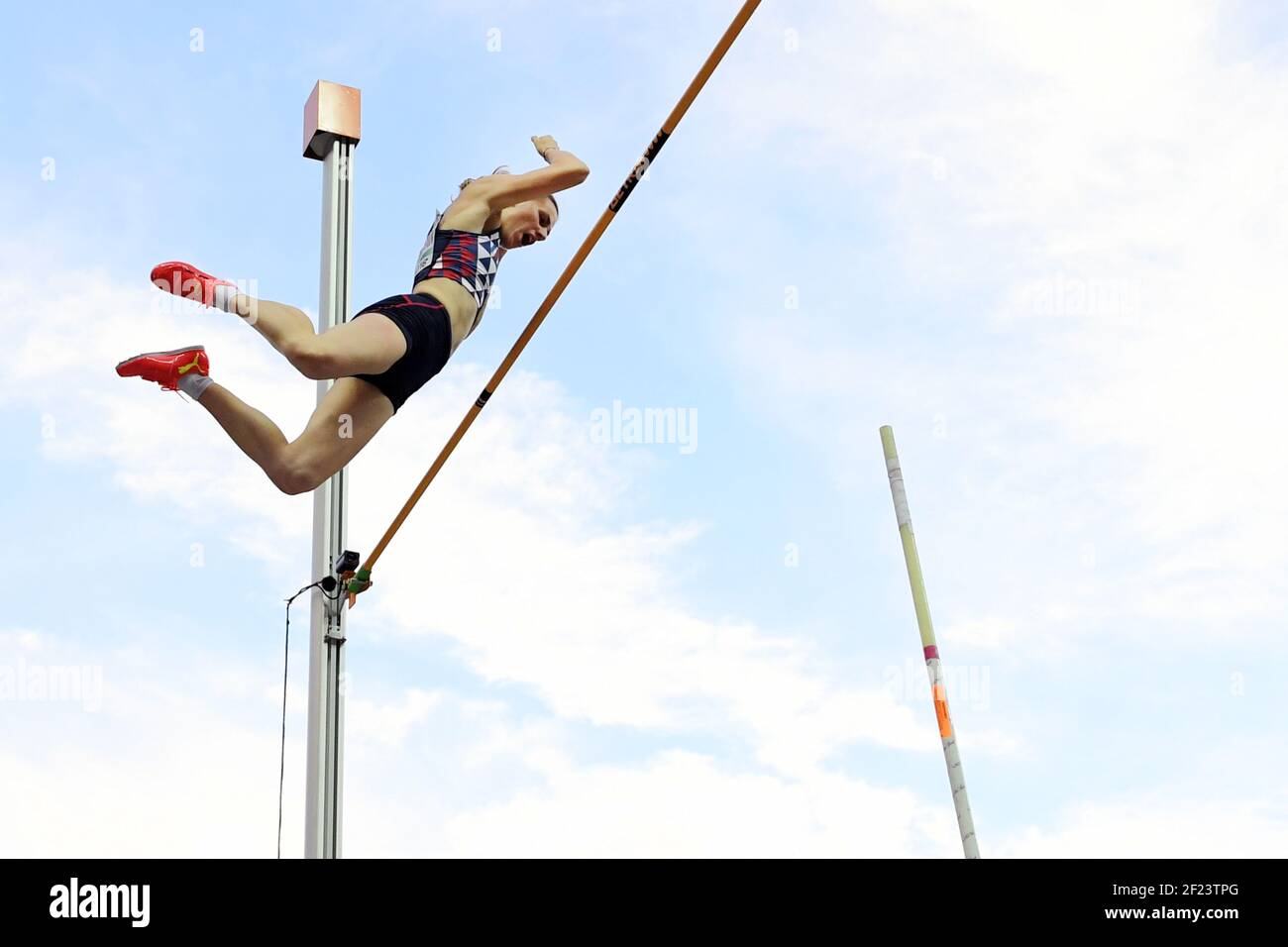 Ninon Guillon-Romarin competes in women pole vault during