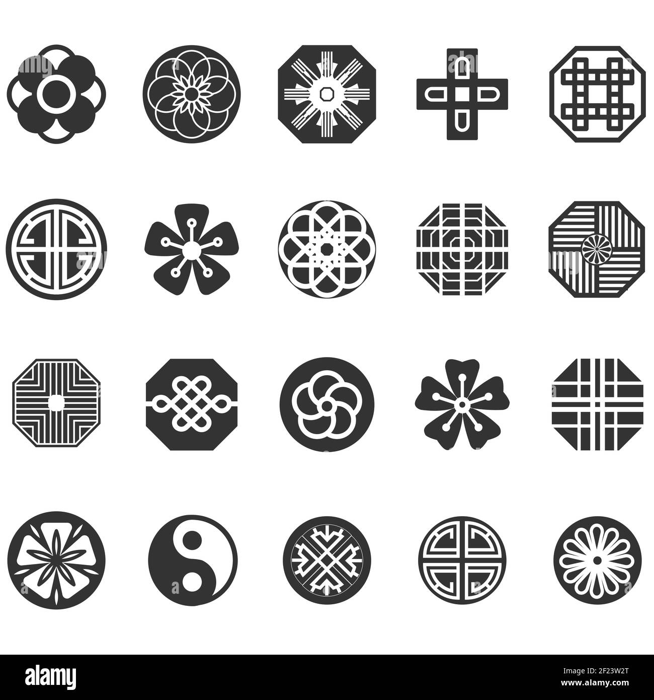 Korea Traditional Pattern Outline Collection. Thin Line Icon Vector ...