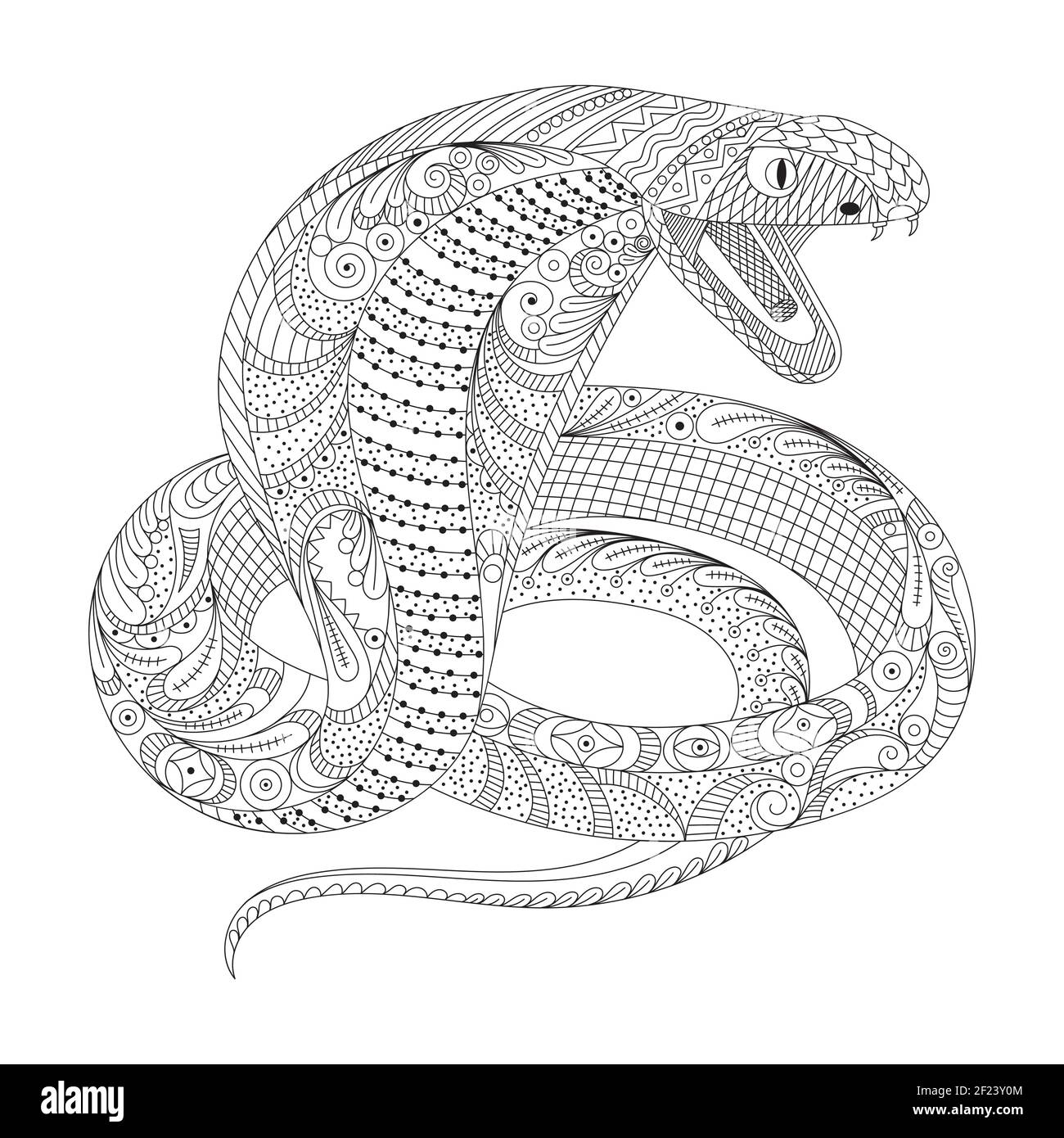 Clean lines doodle design of Cobra snake for adult coloring,T-Shirt design,Tattoo, children coloring book ,anti stress coloring book and so on - Stock Stock Vector