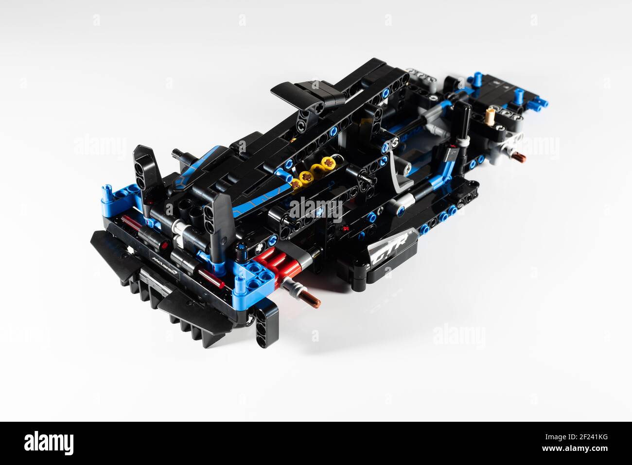 Lego Technic McLaren Senna GTR in construction on a white background. Stock Photo