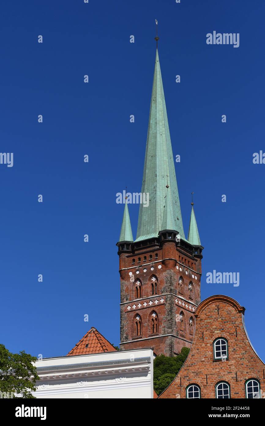 Steeple of the Petrikirche in LÃ¼beck Stock Photo