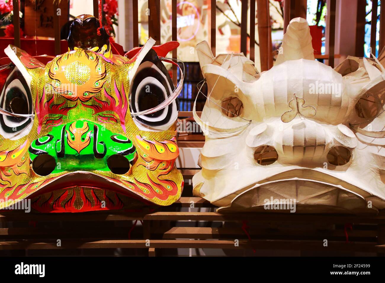 Chinese Dragon Dance Costume Heads In The Making Stock Photo Alamy