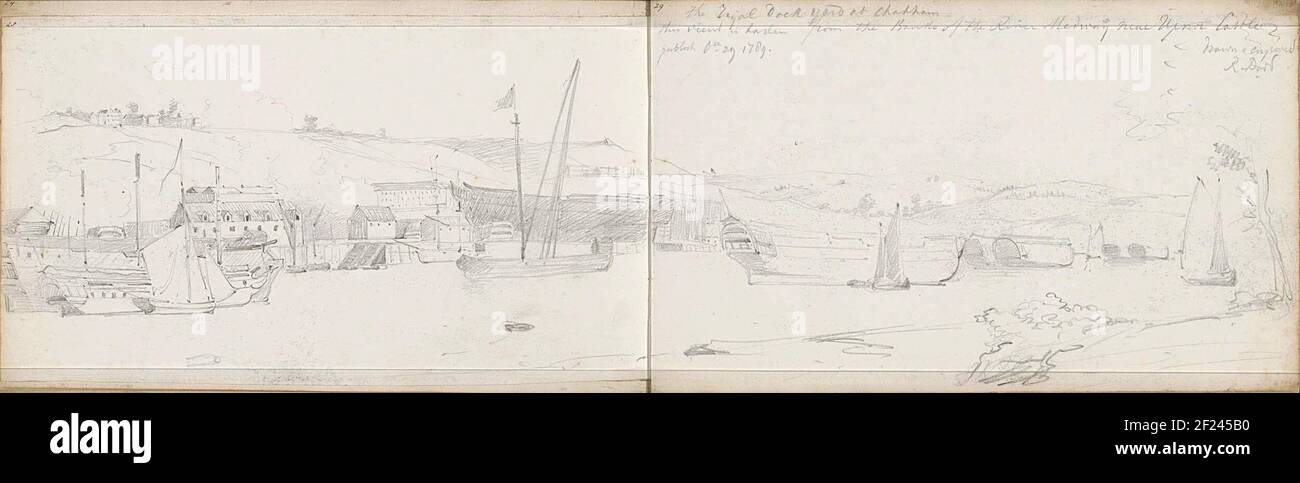 Royal Dockyard te Chatham.Pages 28 and 29 from a sketchbook with 80 pages. Stock Photo