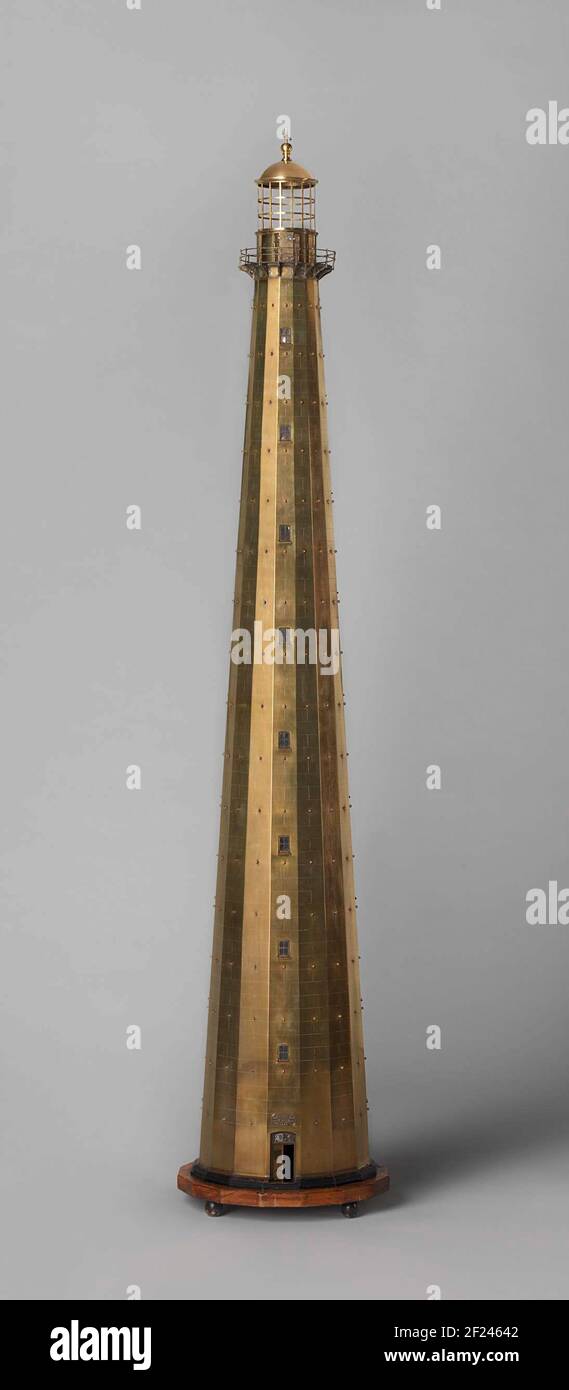 Model of the Vlakkenhoek lighthouse on Sumatra.The full-scale, 60-metre-high version of this lighthouse was erected at Vlakkenhoek, on the southwest point of Sumatra. The tower was built in The Hague by Enthoven & Co., then shipped to Sumatra. The strength of the cast-iron structure was proven during the 1883 volcano eruption of Krakatoa; only the lighthouse withstood the tsunami that devastated everything else. Stock Photo