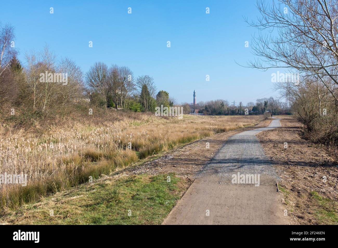 The Bourn Brook walkway in Harborne, Birmingham, UK Stock Photo