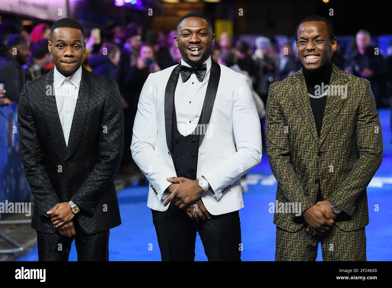 London, United Kingdom. 14th November 2019. Stephen Odubola, Rapman and Michael Ward attending the Blue Story World Premiere, Curzon Mayfair, London, United Kingdom Stock Photo