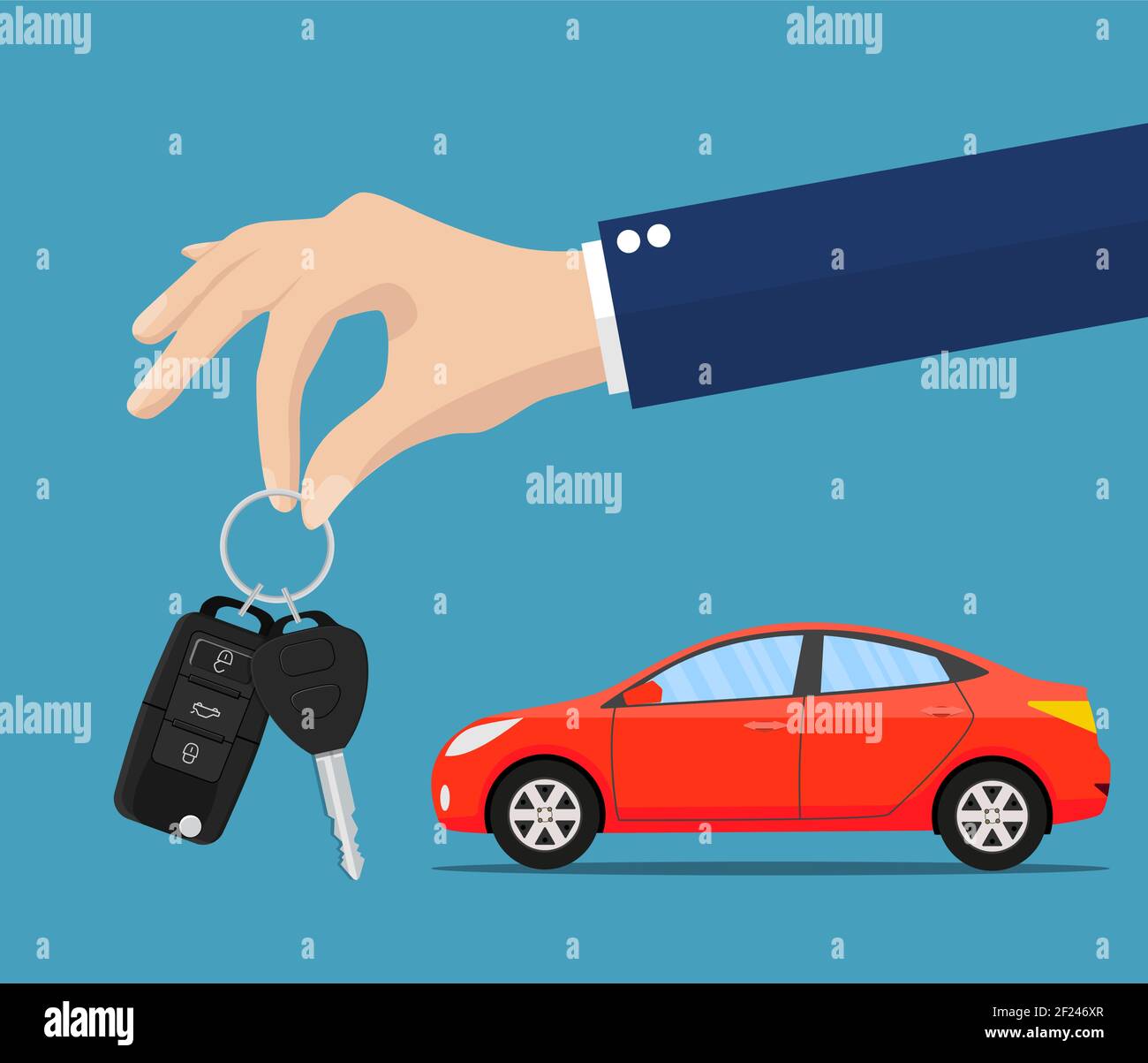 Dealer giving keys chain to a buyer hand Stock Vector