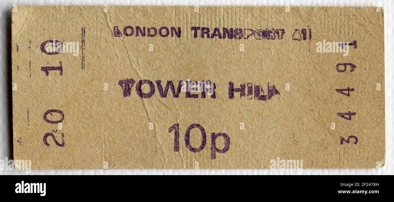 Old London Transport Underground or Tube Ticket from Tower Hill Station Stock Photo