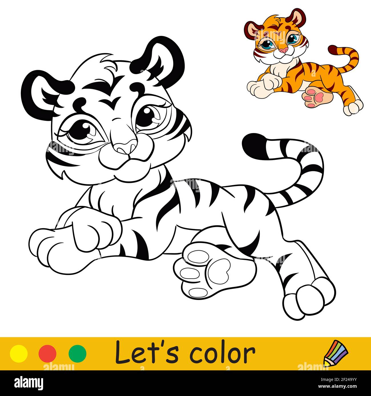 Cute lying tiger. Cartoon character tiger. Coloring book page with ...