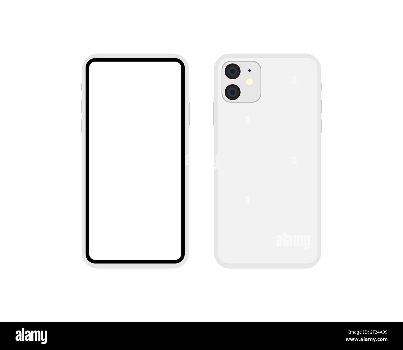 New smartphone model 2019 blank screen. Smartphone model 11 in silver color mockup. Vector EPS 10 Stock Vector