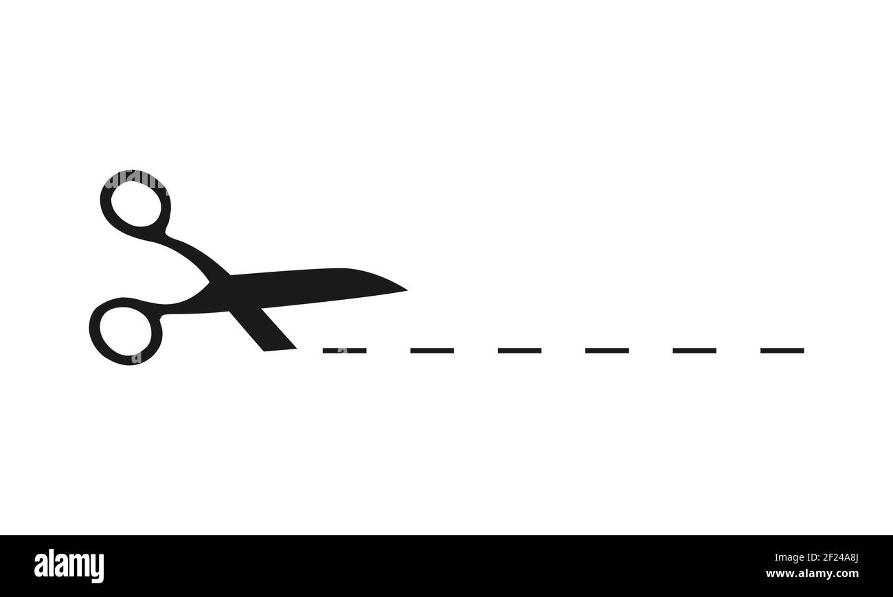 Scissors with cut lines isolated on white background. Vector