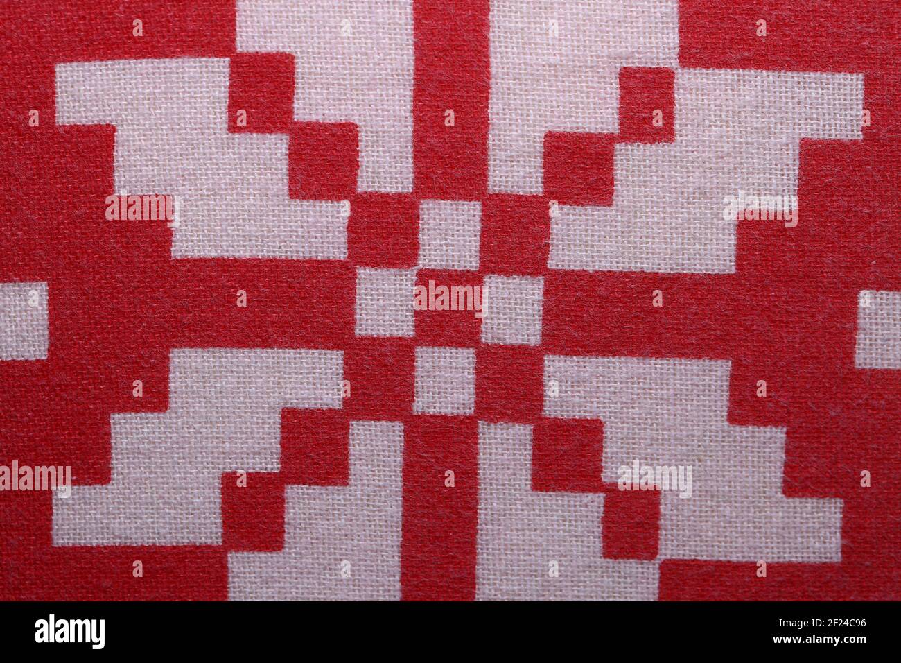 White and Red Cotton Texture Closeup Stock Photo