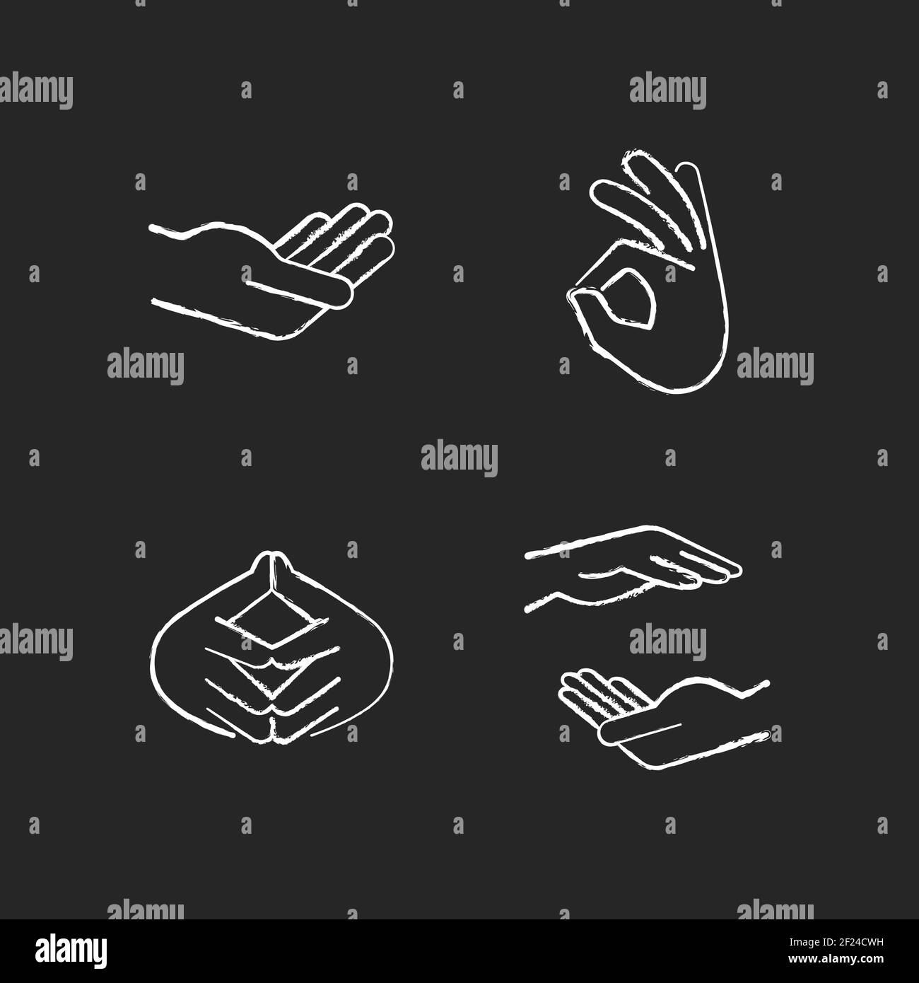 Hand gestures chalk white icons set on black background Stock Vector