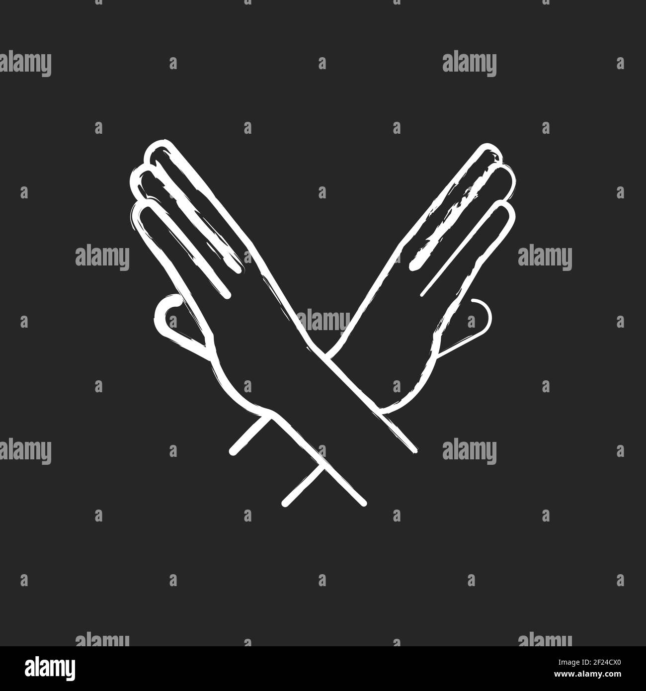 Crossed arms stop gesture chalk white icon on black background Stock Vector