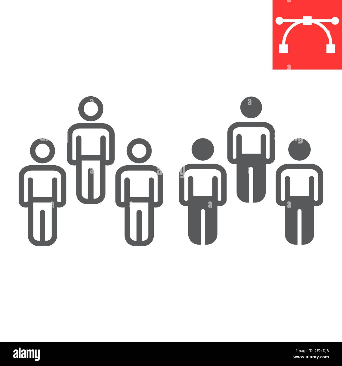 Herd immunity line and glyph icon, social and community, people vector ...