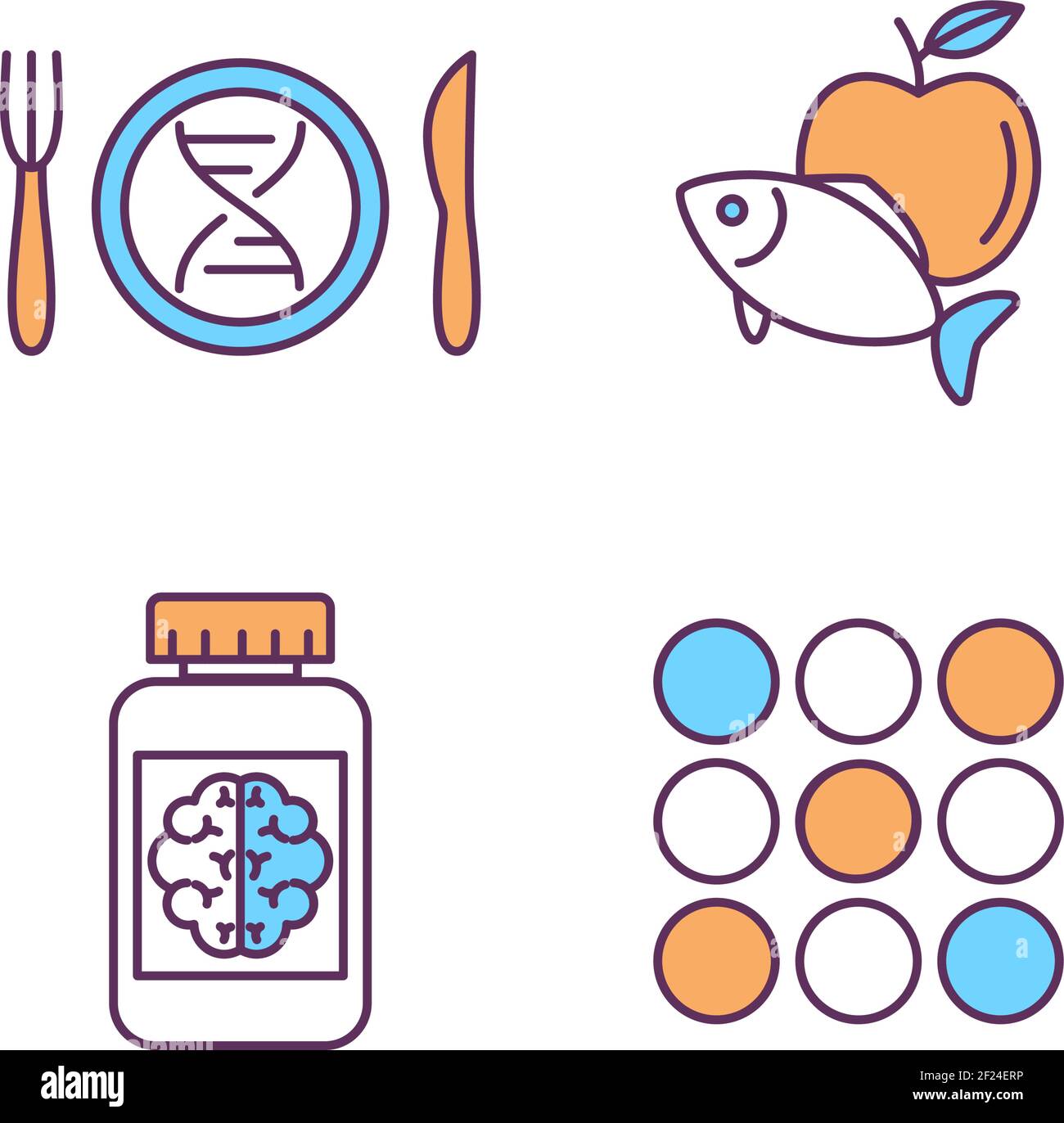 Biohacking RGB color icons set Stock Vector