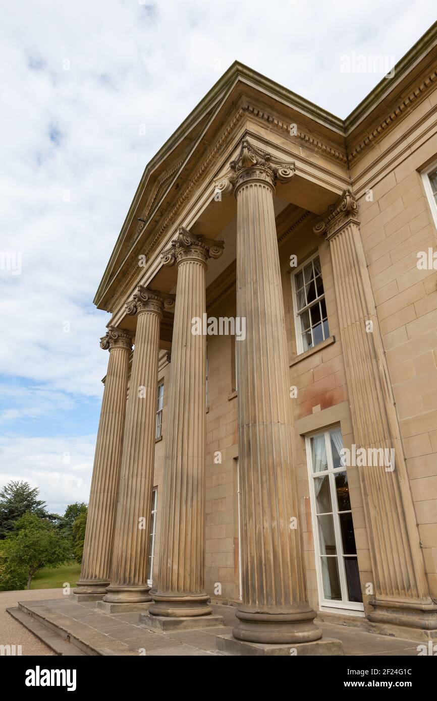 The impressive columned portico of the Mansion, at Roundhay Park, Leeds, West Yorkshire Stock Photo