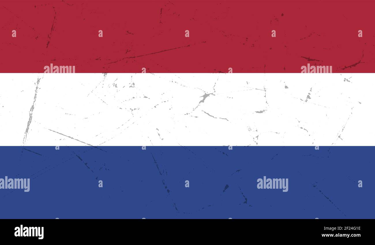 Netherlands flag with waving grunge texture. Vector background Stock