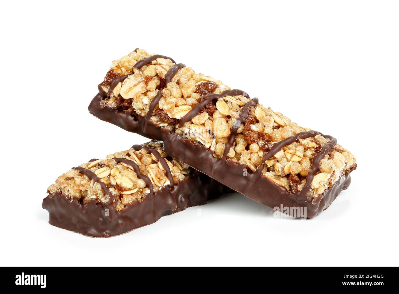 two protein bars with chocolate isolated on white Stock Photo
